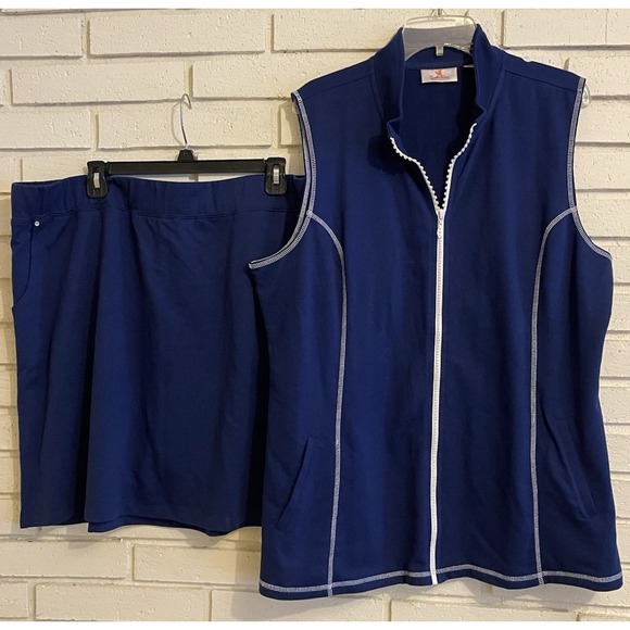 Quacker Factory Rhinestone Zip Vest & Skort Set, Size XL, NEW, No Tags Blue‎ - Picture 1 of 8